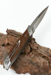 Promotion F125 Auto Tactical Folding Knife 8Cr13Mov Satin Blade Wood Handle EDC Pocket Goft Knives With Nylon Bag7337267
