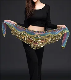 Sarongs Women's Sweet belly dance belt est multi-color glass silk belly dancing belt scarf crystal bellydance waist chain hip scarf 230530