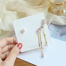 Dangle Earrings Imitation Pearl Shiny Tassel Trendy One-Piece Drop Super Fairy Statement for Women。