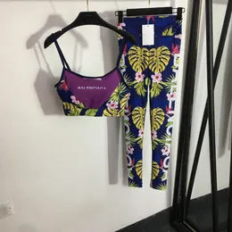 2023 Designer Balg New Yoga Exercício Conjunto de exercícios femininos Camisola de tubo de estampa de flor (com bloco de peito) com leggings elásticos de duas peças