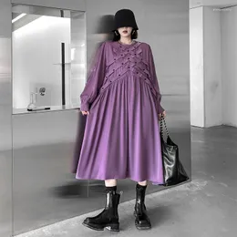 Casual Dresses Korean Oversize Long Sleeve Woman Dress Vestidos Mujer Loose Cross-Weave Maxi Fashion Women Elegant Clothing