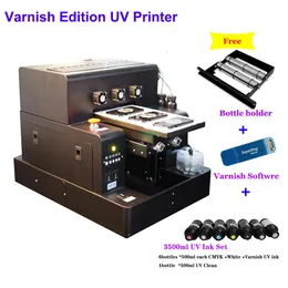 Impressoras Varnish Edition Automática A4 UV Impressora com 3500 ml de tinta UV Conjunto para impressão de vidro de madeira de capa de capa de garrafa de garrafa