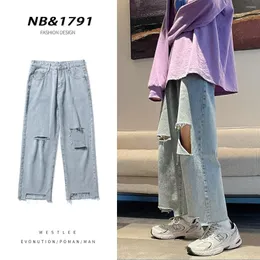 Erkek Kot Pantolon İnce Yırtık Delik Yaz Tasarım Sıradan Renk Homme Hip Hop Erkekler Punk Pant 2023