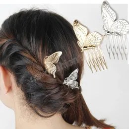 Elegant fjäril hårkam flickor legering hårklipp hår tillbehör för kvinnor guld sliver hårgrips hårnålar huvudbonad retro