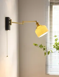 Wandlampen Verstelbare Nordic Wood Bedlampje Met Keramische Lampenkap Japanse Creatieve Leeslamp Slaapkamer