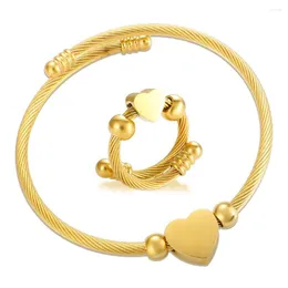 Collana Orecchini Set JINHUI Girevole Girevole Cuore Gioielli con ciondoli per donna Anello antistress impermeabile in acciaio inossidabile Bracciale anti-stress