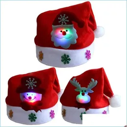 Julekorationer hattar Merry ADT Kid Led Light Up Cap Santa Claus Snowman Elk Children Hat Xmas Gift Drop Delivery Home Garden F DHGS6