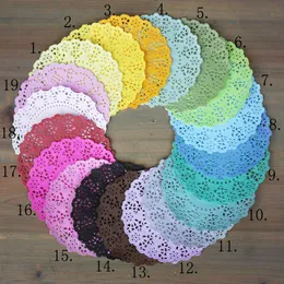 Förpackningspapper 200st/Lot 4.5''Diy Lace Decorative Paper Doilies Colorful Flower Style Hollowed Place Mat Scrapbook Accessories 230530