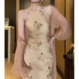 Duże kobiety w 2023 r. Nowa chińska vintage ulepszona sukienka Qipao damska talia w talii szczupła spódnica