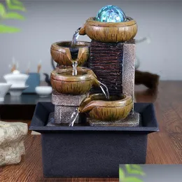 Dekorativa objekt figurer gåvor Desktop Water Fountain Portable Tabltop Waterfall Kit lugnande avkoppling Zen Meditation Lucky Dhlyb