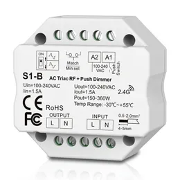 1CH*1.5A RF + Push AC Phase-cut Dimmer S1-B controller Led Triac Dimmer Controller 2.4GHz RF Wireless Remote Push Dimmer Switch