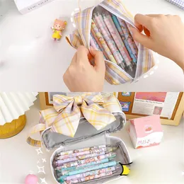 Checker College Style stor kapacitet Bow Knot Löstagbar blyertsfodral Student Multilayer Storage Bag Learning Tool Accessories
