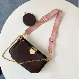 2023 Nya 7 färger duk axelremmar för 3 -delade handväskor kvinnor crossbody väska äkta läderdesigners lady axelväskor M44823 Cross Body