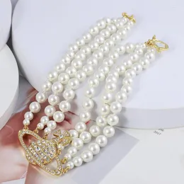 Anhänger Halsketten Luxus Mode Kristall Micro Pave Einstellung Drei Schichten Perle Ketten Für Frauen Hochzeit Party Zubehör Jewelle
