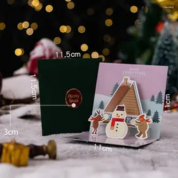 Greeting Cards Merry Christmas Card With Envelope Santa Snowman Tree 3D UP Party Invitation Gifts Folding Type Postcard