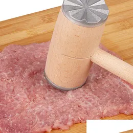 Köttfjäféverktyg Wood Tenderizer Hammer Double Side Aluminium Steak Beef Pork Chicken Kitchen Professional Hammers VT1585 Drop de DHC9R