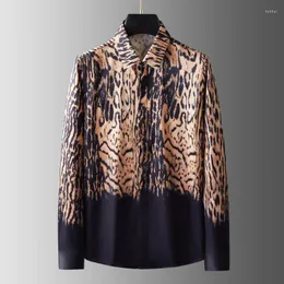 Camisas casuais masculinas leopardo de luxo de luxo masculino vestido masculino de moda masculina Moda Slim Fit Party Man