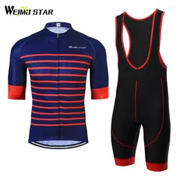 Racing Sets Red Stripes Shirt Cycling Jersey 2023 WEIMOSTAR Men Bike Half Sleeve MTB Clothing Bib Shorts Suit