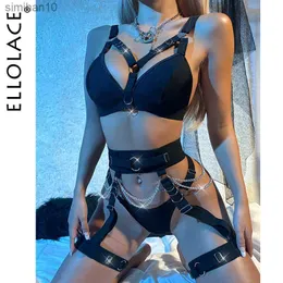 Slips Höschen Ellolace Gothic Feine Dessous Nahtloser BH 3-teilig Verschiedene Unterwäsche Fetisch Intimkette Strumpfgürtel Set Luxus Outfits L230518