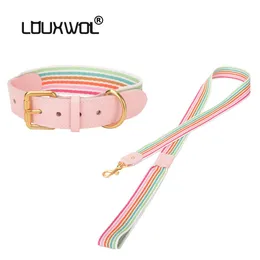 Obedience LOUXWOL Dog Collar Leather & Webbing Collar and Leash Set for Dogs Cats Small Medium Large Dogs Dog Accessories Pet Supplies