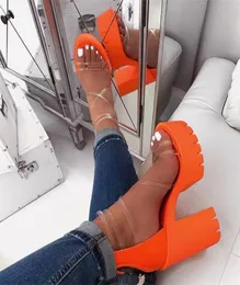 Summer Orange PVC Jelly Sandals Open Toe Thick High Heels Women Shoes Platform Transparent Sandals For Women Plus Size 3741 X05239212316