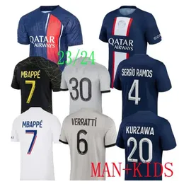 2023 2024 Parijs voetbalshirts Maillot de foot mbappe Hakimi Marquinhos Paris voetbalhemd 22 23 24 Sergio Ramos Fabian PSGS Hommes Enfants Kids Men
