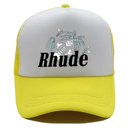 ユニセックスRhudeコレクション野球帽アウトドアカジュアルグリーンメッシュパッチワーク野球刺繍ハットファッション