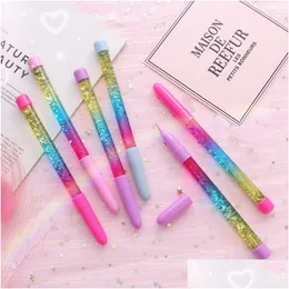 Bollpoint pennor Fairy Stick Pen Gel Blue Black Ink Drift Sand Glitter Crystal Creative Rainbow Ball Girls Gift VT0329 Drop Delivery O DHS6Y