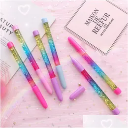 Ballpoint Pens Fairy Stick Pen Gel Blue Black Ink Drift Sand Glitter Crystal Creative Rainbow Ball Girls Gift Vt0329 Drop Delivery O Dhs6Y