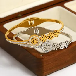 Bangle Greatera 316L Brzepły Brzesły Kwiatów Stal nierdzewnych dla kobiet Złota Planej Daisy Floral Rhinestone Bransolet Bransoletowa biżuteria 2023