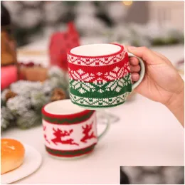 Christmas Decorations Knitted Woolen Cup Set Jacquard Knitting Knit Sets Household Kitchen Supplies Cute Drop Delivery Home Garden F Dh80H