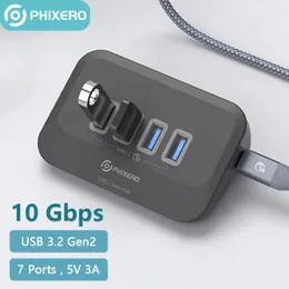 ハブPhixero USB 3.2ハブスプリッタータイプC 10GBPSスイッチドックステーションマルチUSB3ポートプラグプラグSDカードリーダーサーフェスマックブックラップトップ3