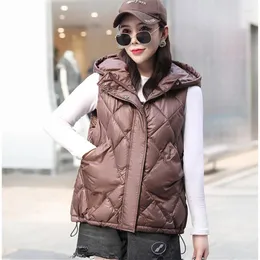 Women's Vests Women Autumn Winter Soild Color Rhombus Thicken Outwear Casual Cotton Padded Hooded Sleeveless Warm Jacket Coat Vest For