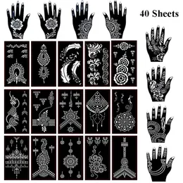 Stencils 40 Sheets Selfadhesive Henna Tattoo Stencils Set Mehndi Template for Tattoo Body Art Painting Indian Arabian Airbrush Tattoos