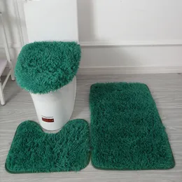 Bath Mats 3pcs/set Solid Color Bathroom Mat Set Fluffy Hairs Bath Carpets Modern Toilet Lid Cover Rugs Kit Rectangle 50*80 50*40 45*50cm 230530