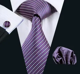 New Style Check Purple Tie Hankerchief Cufflinks Mens Set Jacquard Woven Classic 85cm Width N04711988441