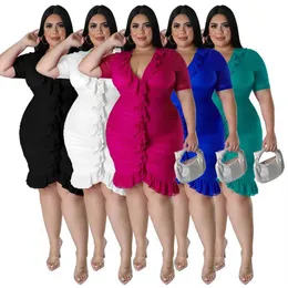 Wmstar Plus Size Dresses for Women Draped v Neck Bodycon Elegant Solid Midi Dress New in Summer Clothes Wholesale Dropshipping