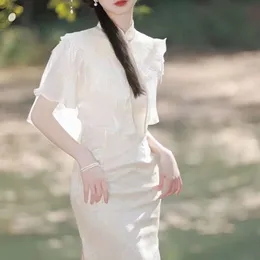 Verbesserte Qipao 2023 Neue High-end-Stil Spitze Fee Mädchen Jugend Schal Set Vintage Elegante Sommer