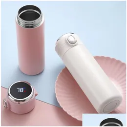 Water Bottles Stainless Steel Thermal Cup Vacuum Flask Intelligent Temperature Measurement Bounce Cups Students Portable Thermos Bot Dhg8M