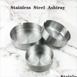 Ashtrays 8Cm Thick Stainless Steel Ashtray El Restaurant Cigarette Saucer Bar Advertising Round Support Customized Logo Drop Deliver Dhh4V