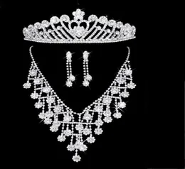 Rhinestone Flowers Bridal Jewelry Sets Crown Earrings Neckline 3 Pieces Tiaras For Wedding Hair Accessories3917266