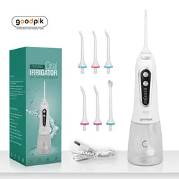 Sbiancamento Goodpik Irrigatore orale portatile 5 modalità Ricaricabile 6 ugelli Jet Water Flosser impermeabile per lo sbiancamento dei denti