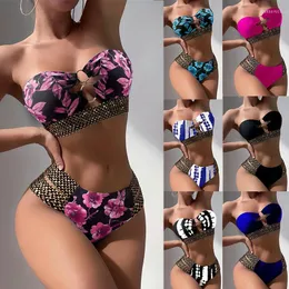 Женские купальные костюмы сексуально бикини 2023 Split Split Solid Belt Женщины с высокой талией пляжная одежда купальника без бретелек.