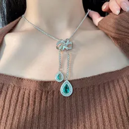 Popular Water Drops, Diamonds, Colorful Treasures, Bow Knots, Tassel Necklaces, Women's Emerald Pendant, Trendy Ins, Chinese Style