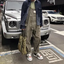 Calças japonesas retro ami cáqui macacão masculino suspensórios soltos ternos bf habilidades macacões algodão função mecânica calças de trabalho