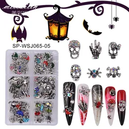 Dekorationer 60 Piezas Nail Art Halloween Charms3d Metal Cross Skull Head Bat Ghost Alloy With Diamond Luxury Halloween Party Jewelry Accessori