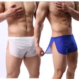 Underpants Sexy Men Underwear Boxer Shorts Transparent Trunks Breathable Super Thin Side Slit Sleepwear Bottoms