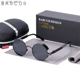 BARCUR Retro Redondo Steampunk Design Óculos de Sol Feminino Polarizado Masculino Óculos de Sol Espelho Visão Noturna Estilos de Tendência UV400 L230523