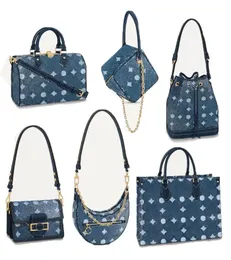 Designer Donna ONTHEGO borsa shopping in denim punto di contrasto stampato POCHETTE pelle di vacchetta secchiello NeoNoe Borsa a mano Borsa a tracolla