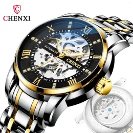 Relojes de pulsera CHENXI Relojes Hombre Automático Mecánico Hombre Lujo Moda Impermeable Luminoso Esqueleto Acero inoxidable